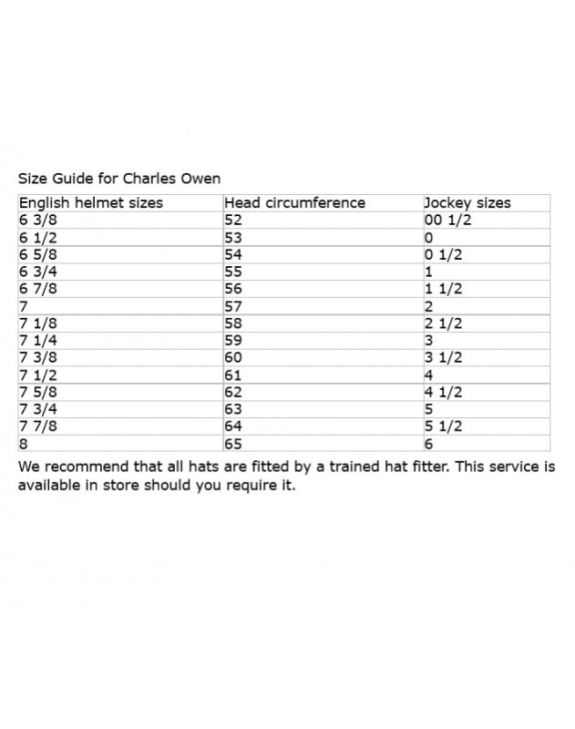 Charles Owen Hat Size Chart