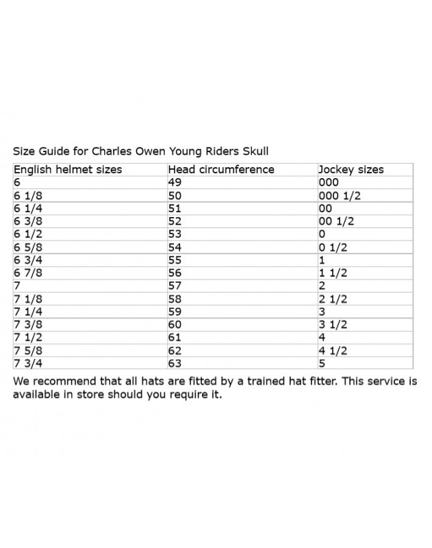 Charles Owen Size Chart